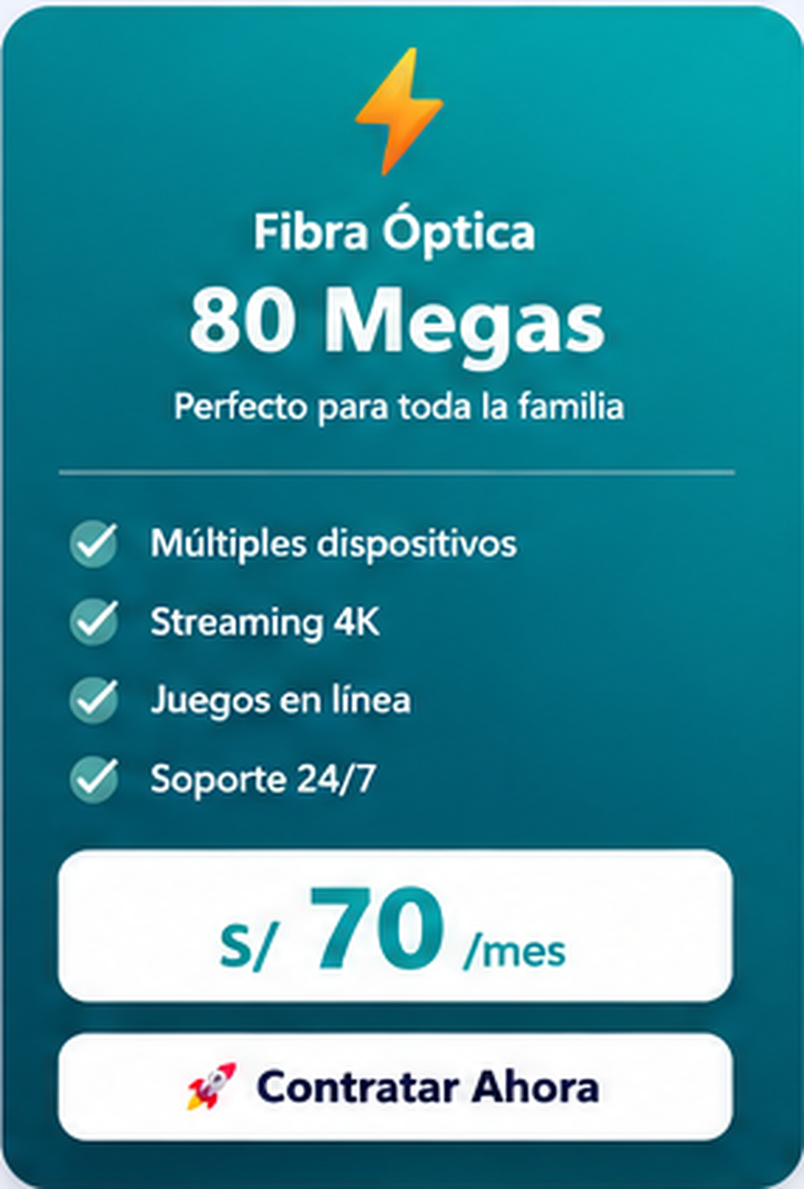 Plan Fibra Óptica 80 Megas